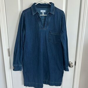 LOFT Outlet Denim Shirt Dress – Split Neck, Long Sleeve, Medium